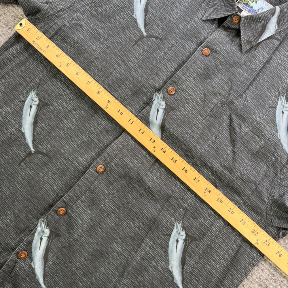 AFTCO Bluewater Mens XL Marlin Fish Print Button Up Shirt Grey Blue Short Sleeve - Picture 8 of 11